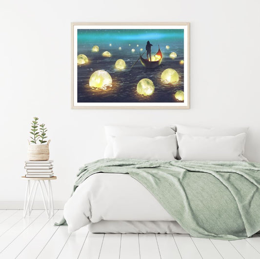 Moons on Lake Digital Painting Home Decor Premium Quality Poster Print Choose Your Sizes