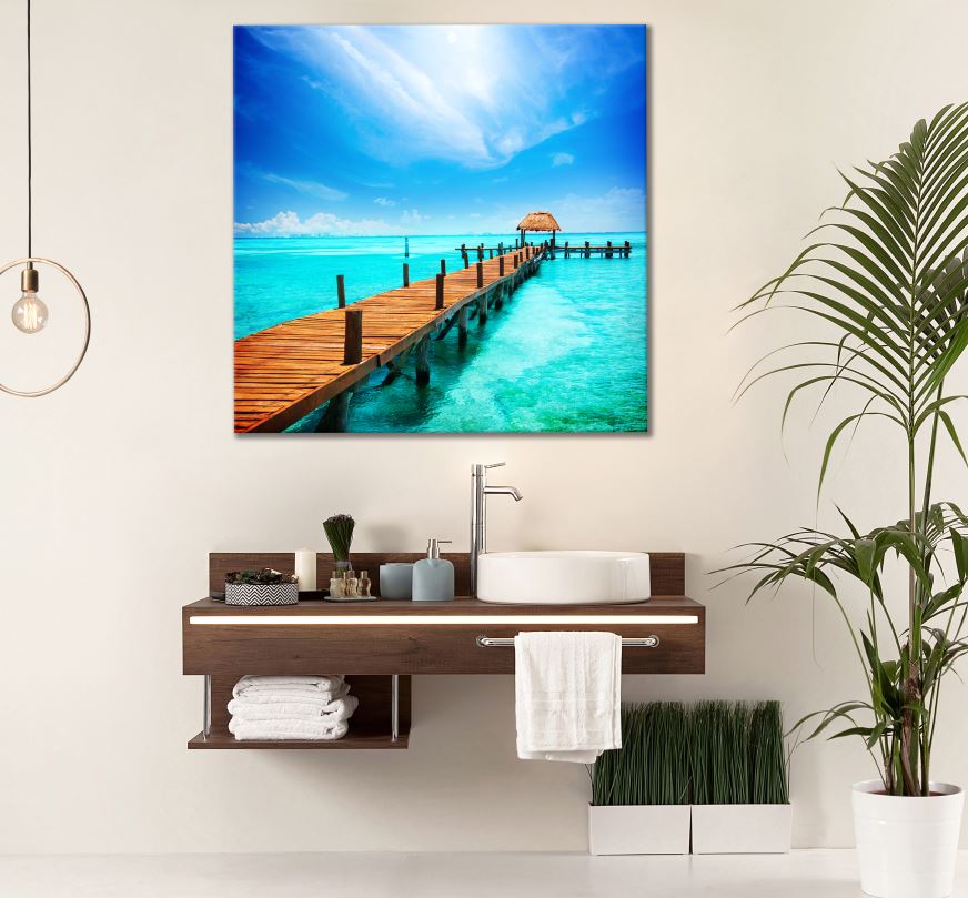 Square Canvas Wooden Pier Over Stunning Beach Photograph High Quality Print 100% Australian Made