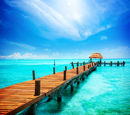 Square Canvas Wooden Pier Over Stunning Beach Photograph High Quality Print 100% Australian Made