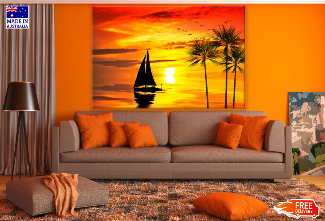 Boat on Sea Sunset Painting Print 100% Australian Made