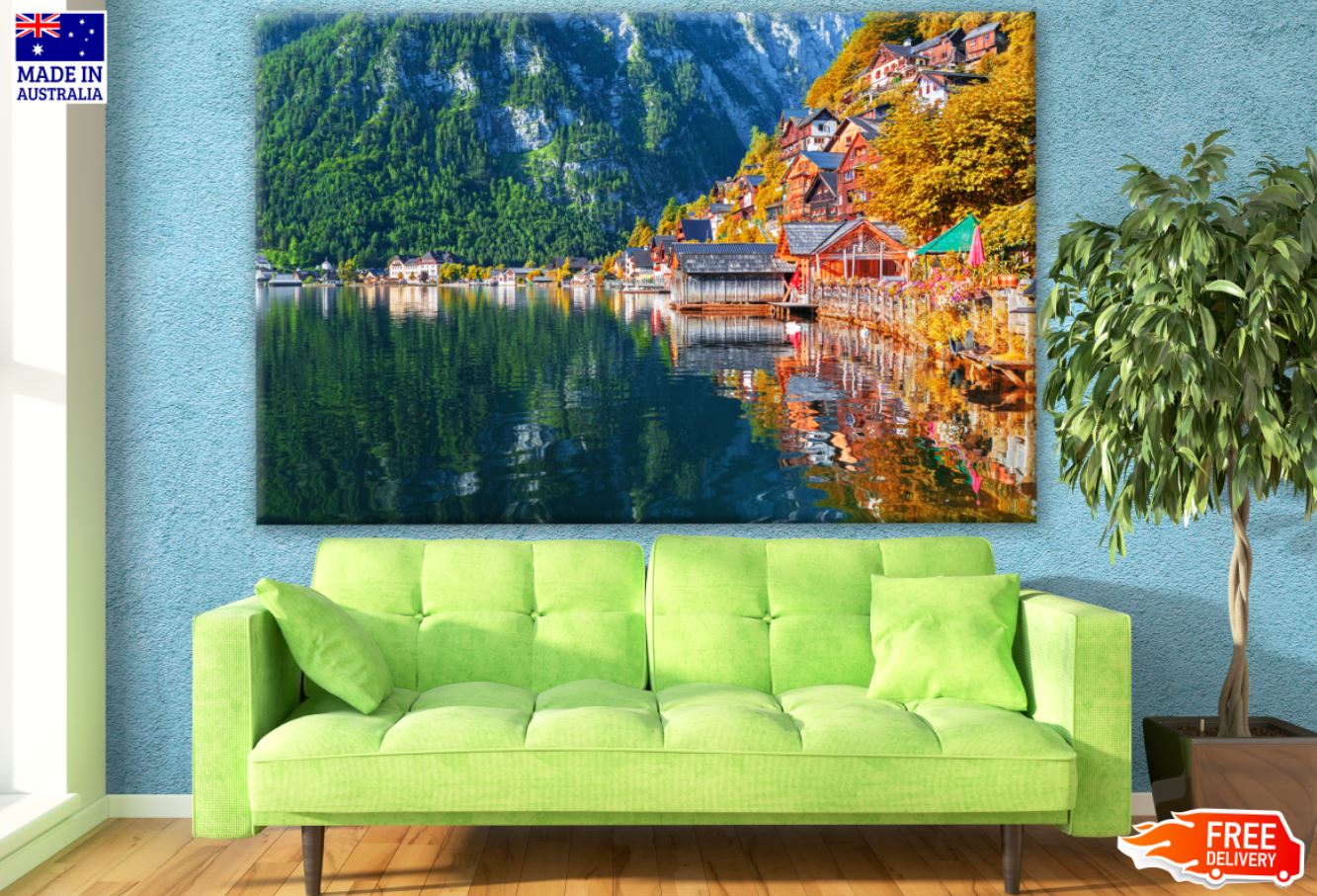 Village by Lake Scenery Photograph Print 100% Australian Made