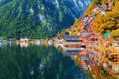 City Near Lake Scenery Photograph Home Decor Premium Quality Poster Print Choose Your Sizes