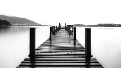 Wooden Pier Over Lake B&W View Home Decor Premium Quality Poster Print Choose Your Sizes