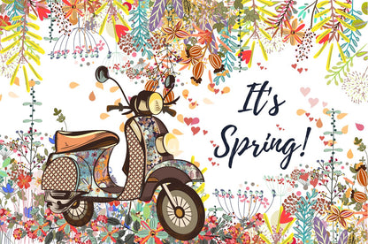 Its Spring Art with Motorcycle & Floral Vector Print 100% Australian Made