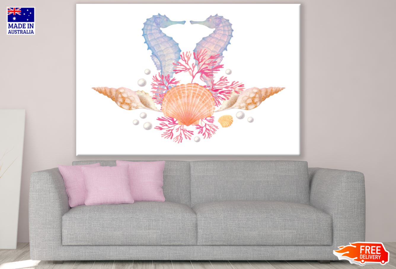Sea Horses, Shells Painting Print 100% Australian Made
