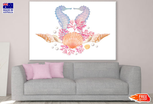Sea Horses, Shells Painting Print 100% Australian Made