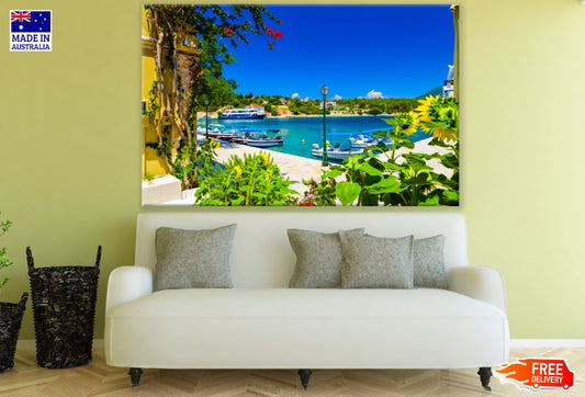 Village Near Stunning Sea & Boats View Photograph Print 100% Australian Made