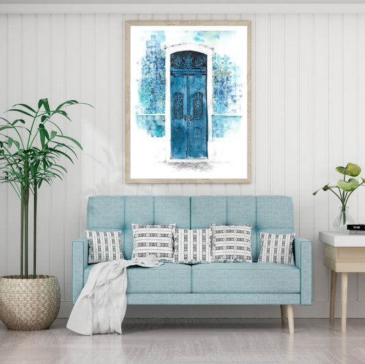 Blue Door Watercolor Painting Home Decor Premium Quality Poster Print Choose Your Sizes