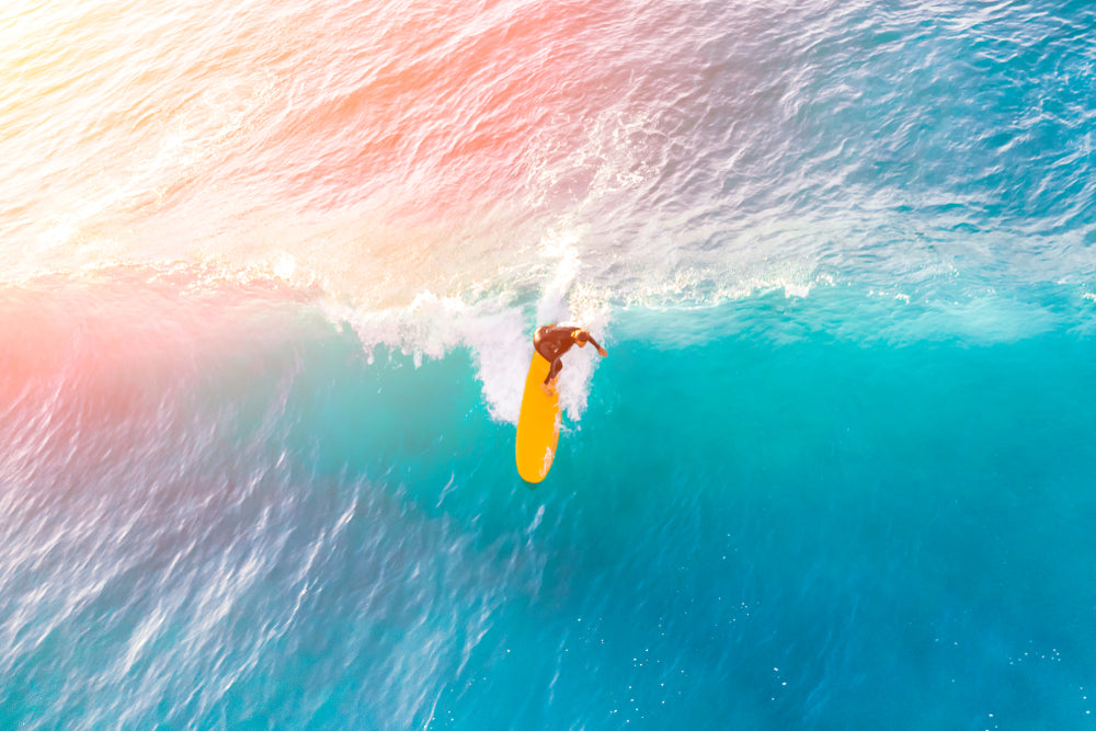 Surfer on a Yellow Surfboard in the Ocean Photograph Print 100% Australian Made