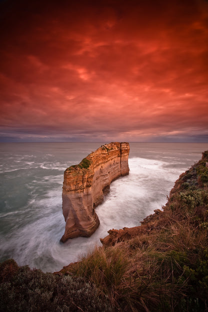 Cliff on Sea & Red Sky Photograph Home Decor Premium Quality Poster Print Choose Your Sizes