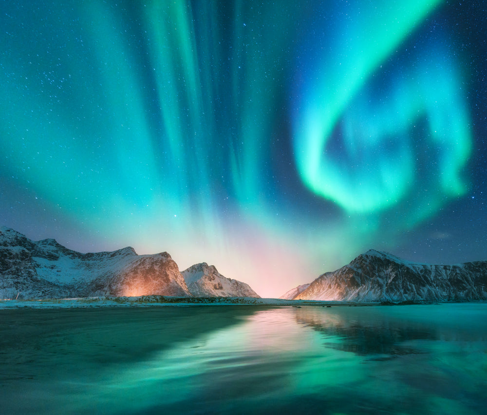 Aurora Over Sea & Mountains View Print 100% Australian Made