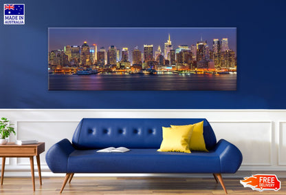 Panoramic Canvas City Night View Photograph High Quality 100% Australian made wall Canvas Print ready to hang