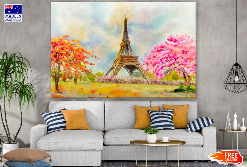 Eiffel Tower & Colorful Trees Oil Painting Print 100% Australian Made