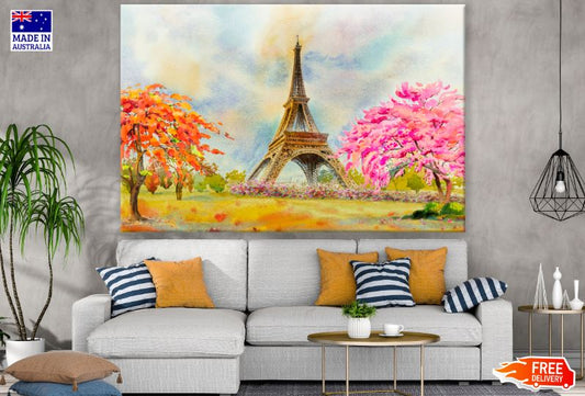 Eiffel Tower & Colorful Trees Oil Painting Print 100% Australian Made