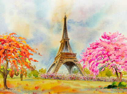 Eiffel Tower & Colorful Trees Oil Painting Print 100% Australian Made
