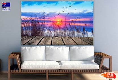 Stunning View from Wooden Pier of Sunset Over a Lake Photograph Print 100% Australian Made