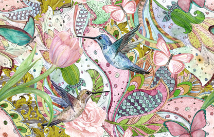 Humming Birds, Butterflies & Floral Art Print 100% Australian Made