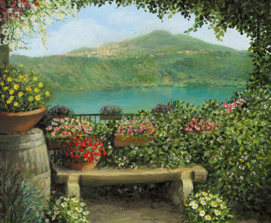 Flower Plants & Lake Oil Painting Print 100% Australian Made