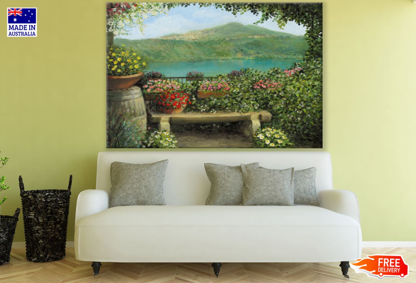 Flower Plants & Lake Oil Painting Print 100% Australian Made