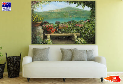 Flower Plants & Lake Oil Painting Print 100% Australian Made