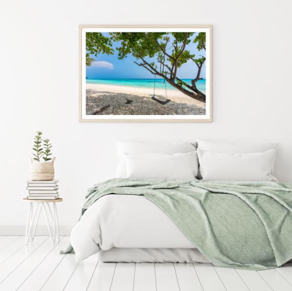 Swing on Tree Near Sea Photograph Home Decor Premium Quality Poster Print Choose Your Sizes