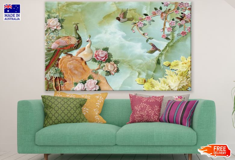 Peacock Birds & Flower Tree 3D Design Print 100% Australian Made
