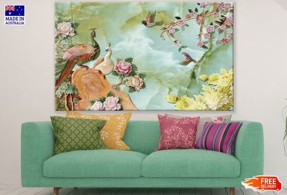Peacock Birds & Flower Tree 3D Design Print 100% Australian Made