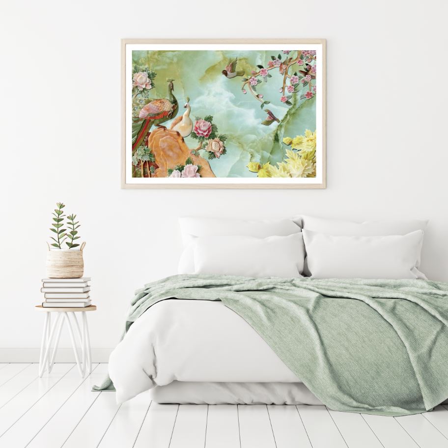 Peacock Birds & Flowers 3D Design Home Decor Premium Quality Poster Print Choose Your Sizes