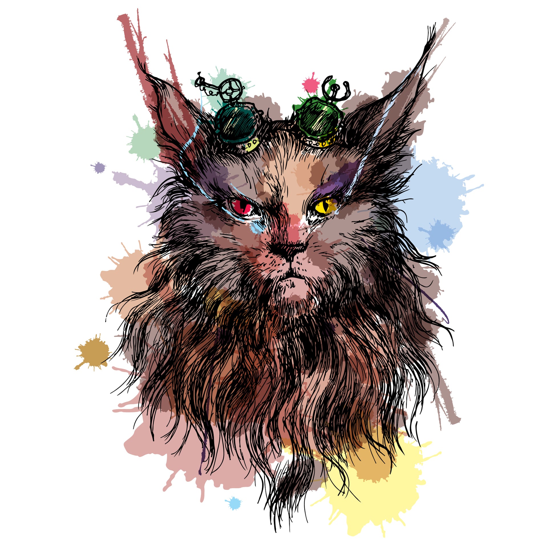 Square Canvas Mainecoon Cat Watercolor Painting High Quality Print 100% Australian Made