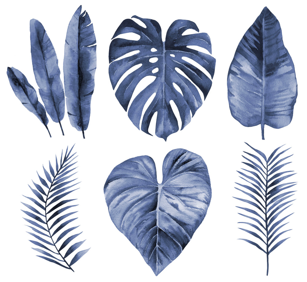Square Canvas Blue Leaves Watercolor Painting High Quality Print 100% Australian Made