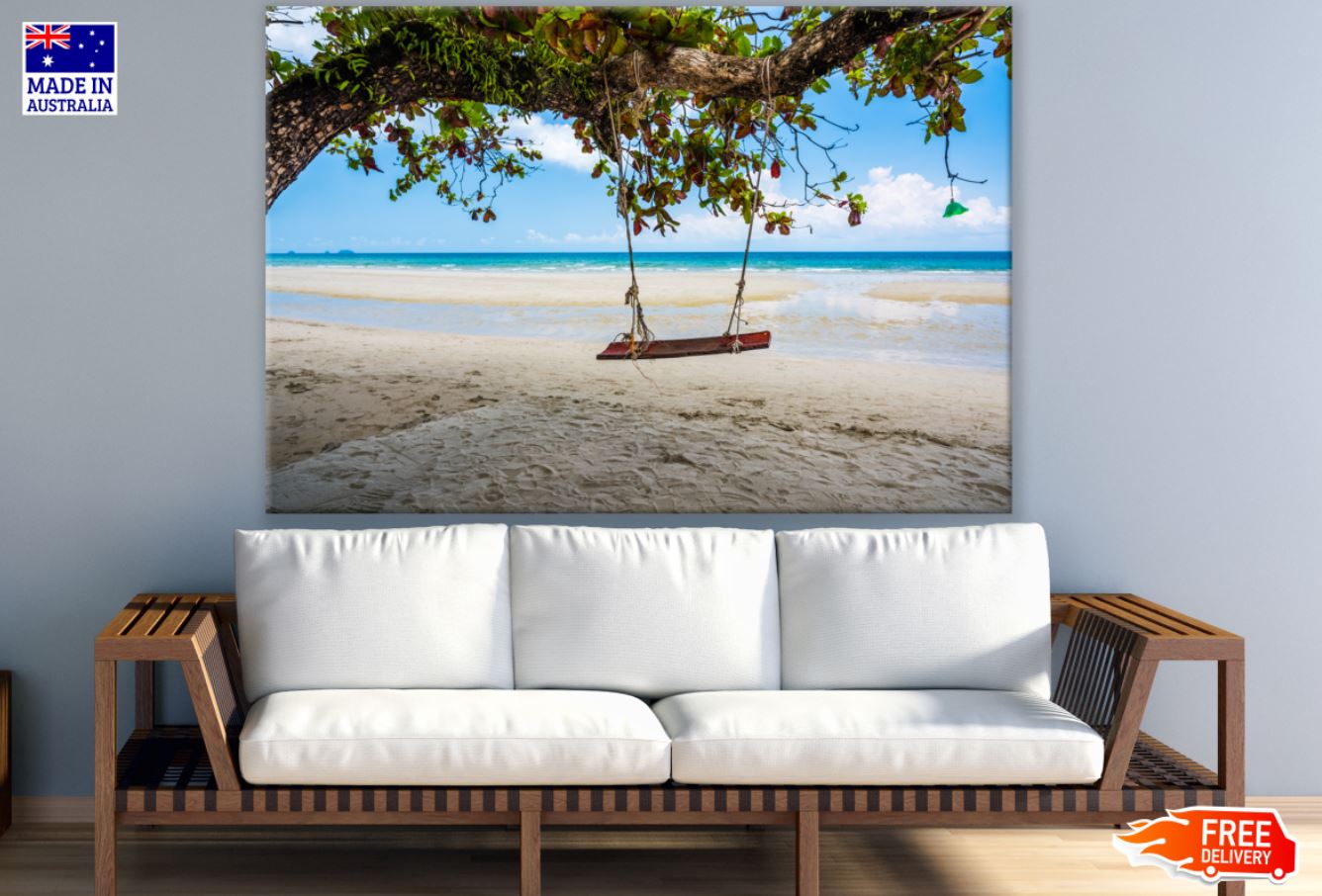 Swing & Tree on Beach Photograph Print 100% Australian Made