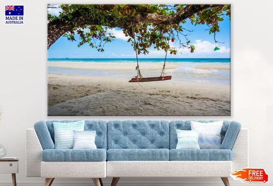 Swing on a Tree Sea Scenery Photograph Print 100% Australian Made