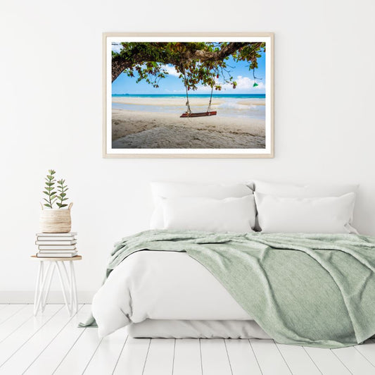 Swing on Tree at Sea Shore View Home Decor Premium Quality Poster Print Choose Your Sizes