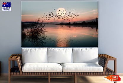 Birds Flying Over Lake at Sunset Photograph Print 100% Australian Made