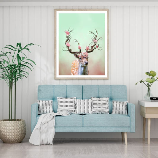 Deer with Floral Antler Oil Paint Home Decor Premium Quality Poster Print Choose Your Sizes