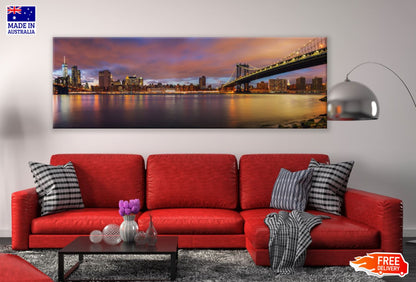 Panoramic Canvas City Night View Photograph High Quality 100% Australian made wall Canvas Print ready to hang