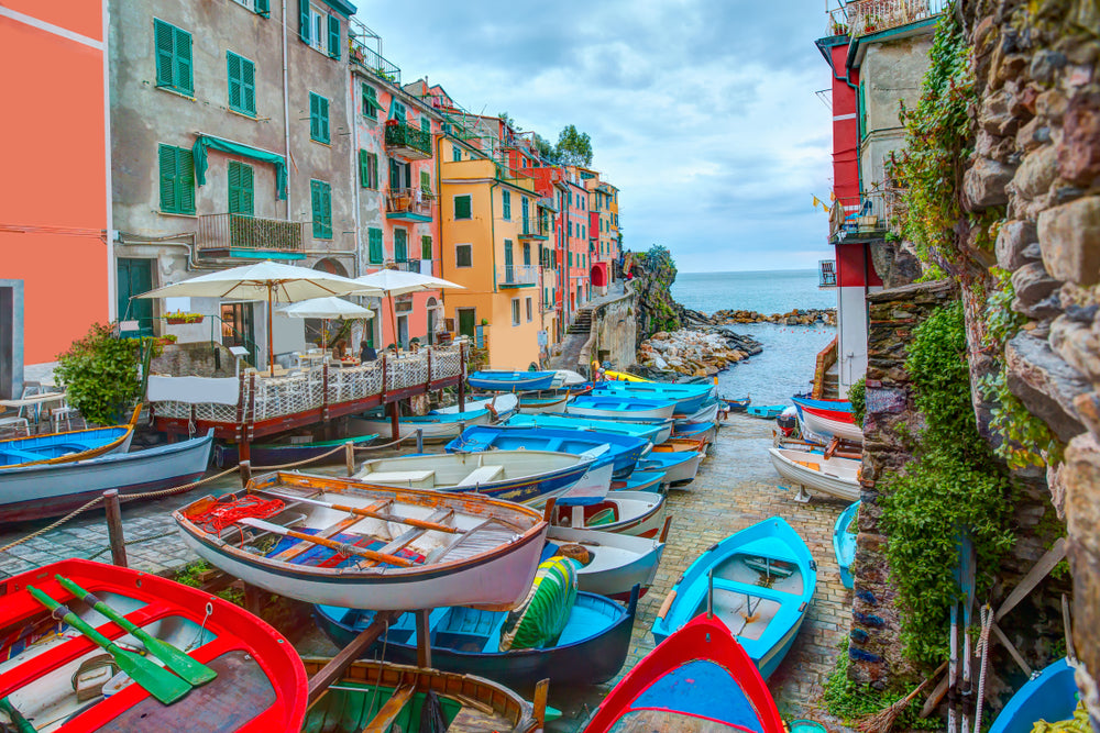 Cinque Terre National Park Buildings with Boats in Italy Photograph Print 100% Australian Made