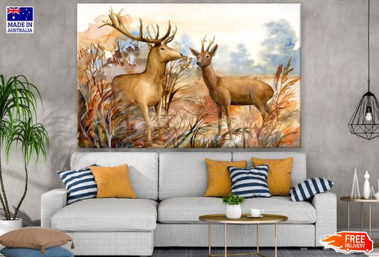 Two Deer in the Forest Watercolor Painting Print 100% Australian Made