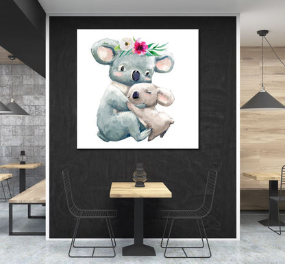 Square Canvas Koala Bear & Baby Watercolor Painting High Quality Print 100% Australian Made