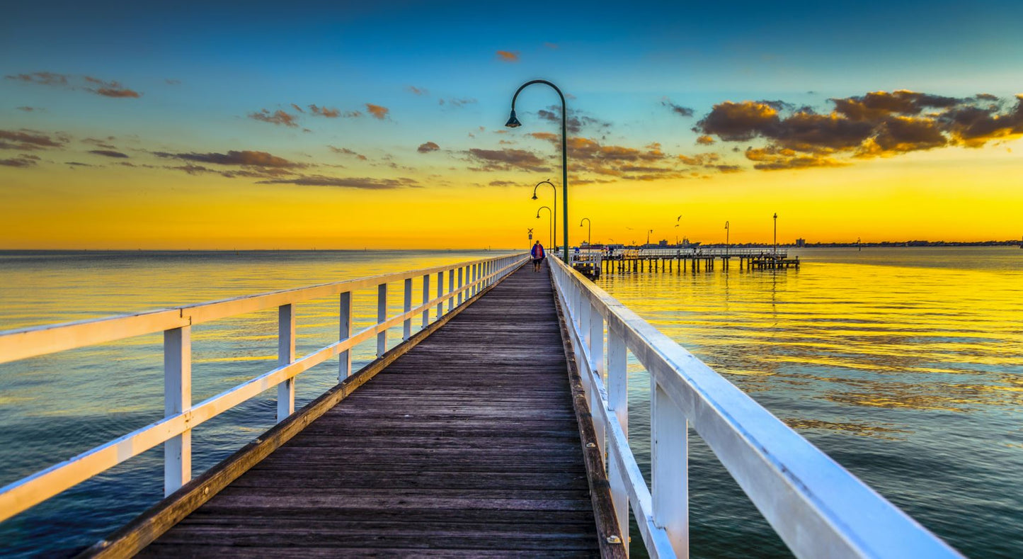Wooden Bridge Over Beach at Sunset Photograph Print 100% Australian Made