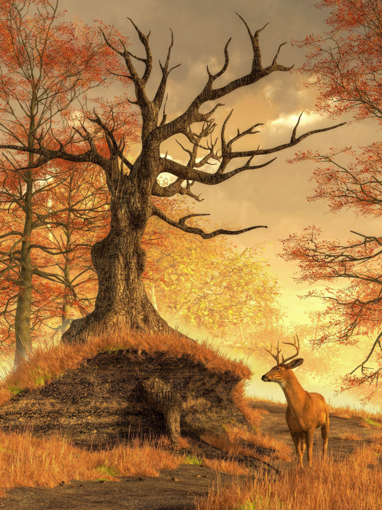 Tree & Deer in Sunset Painting Print 100% Australian Made