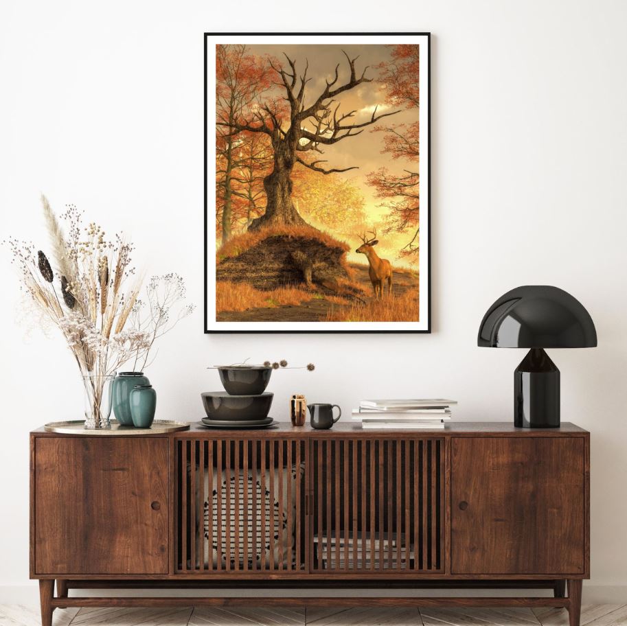 Dead Tree & Deer in Forest View Home Decor Premium Quality Poster Print Choose Your Sizes