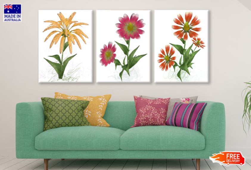 3 Set of Colorful Flowers Painting High Quality Print 100% Australian Made Wall Canvas Ready to Hang