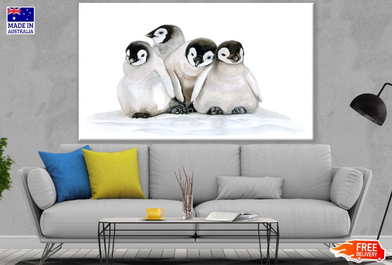 Baby Penguins Watercolor Painting Print 100% Australian Made