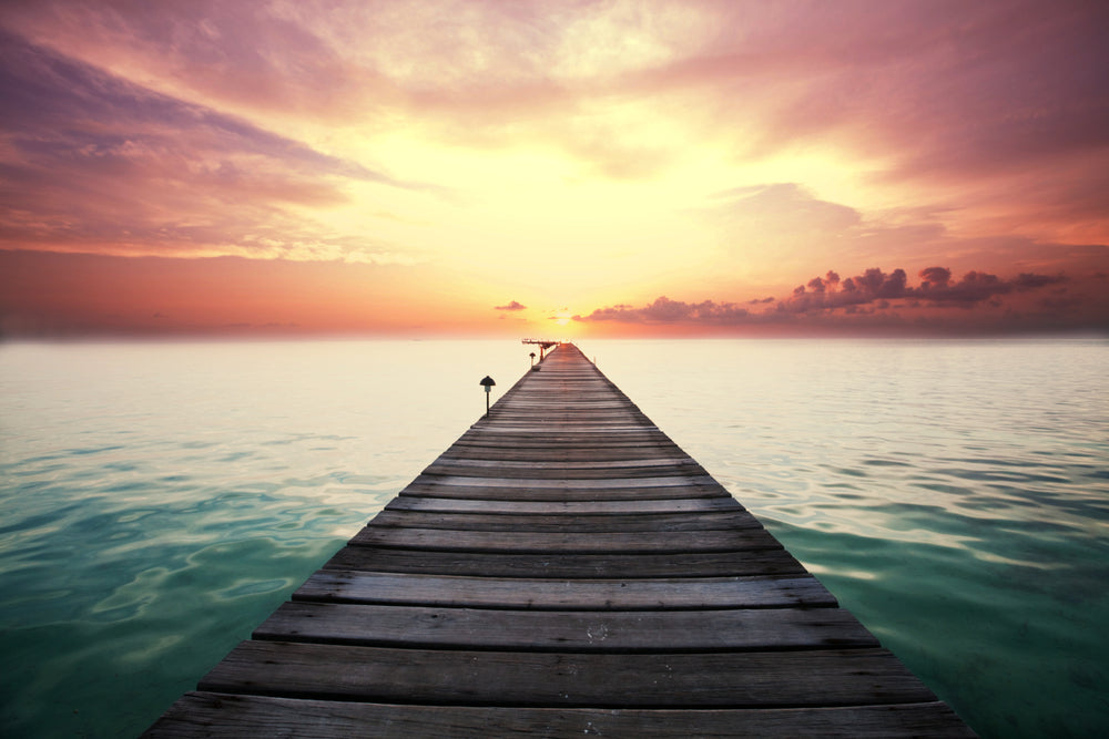 Wooden Pier Over Sea at Sunset Photograph Home Decor Premium Quality Poster Print Choose Your Sizes