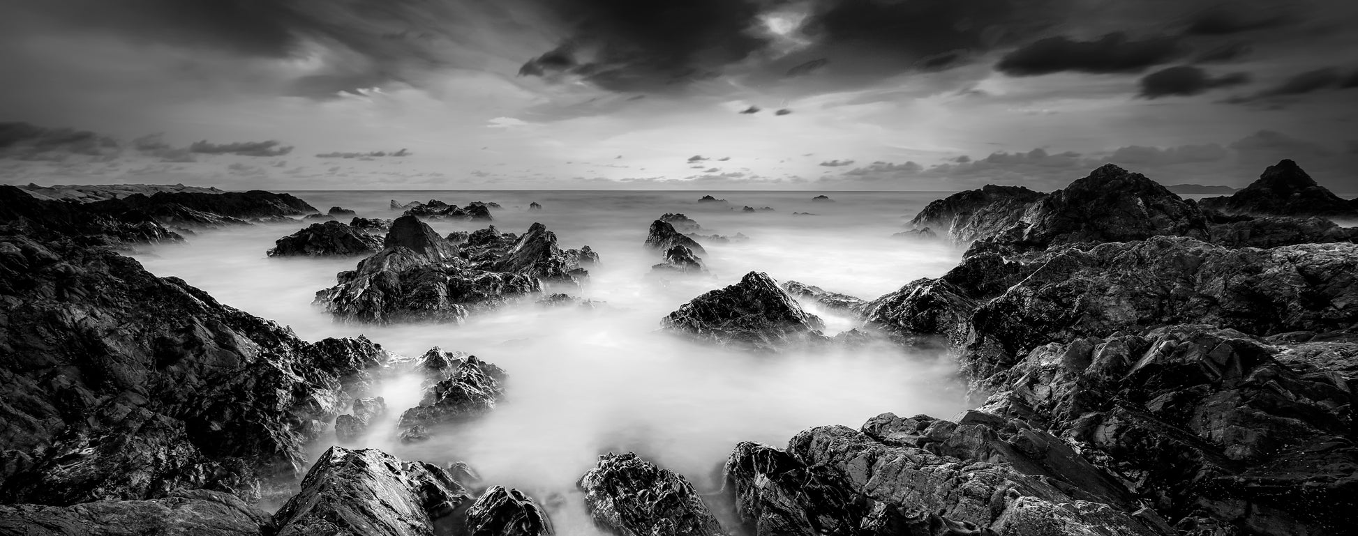 Panoramic Canvas B&W Beach Scenery High Quality 100% Australian Made Wall Canvas Print Ready to Hang