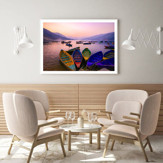Boat on Lake Sunset Photograph Home Decor Premium Quality Poster Print Choose Your Sizes