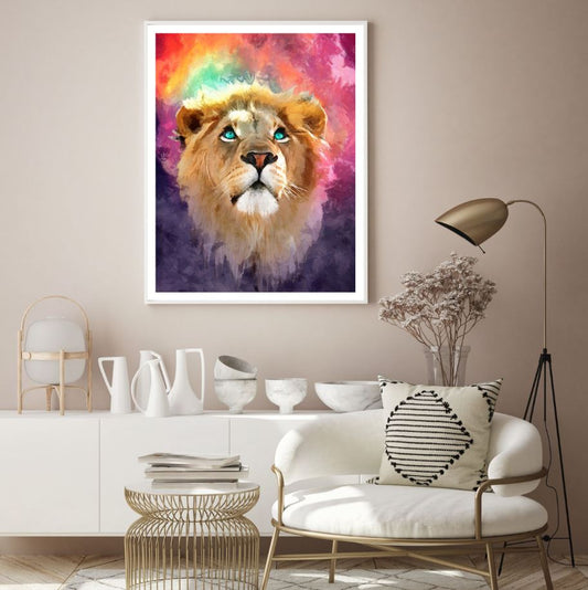 Lion Portrait Watercolor Painting Home Decor Premium Quality Poster Print Choose Your Sizes
