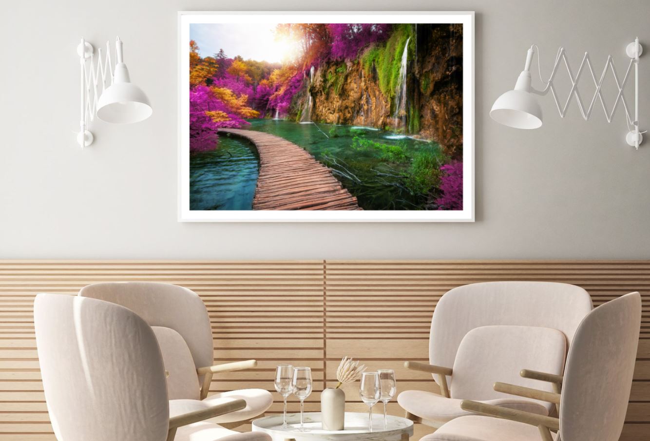 Wooden Pier Near Waterfall View Home Decor Premium Quality Poster Print Choose Your Sizes