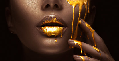 Gold & Black Makeup on Girl's Face Fahion Photograph Print 100% Australian Made
